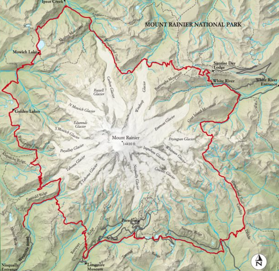 Wonderland Trail Map for Mt. Rainier