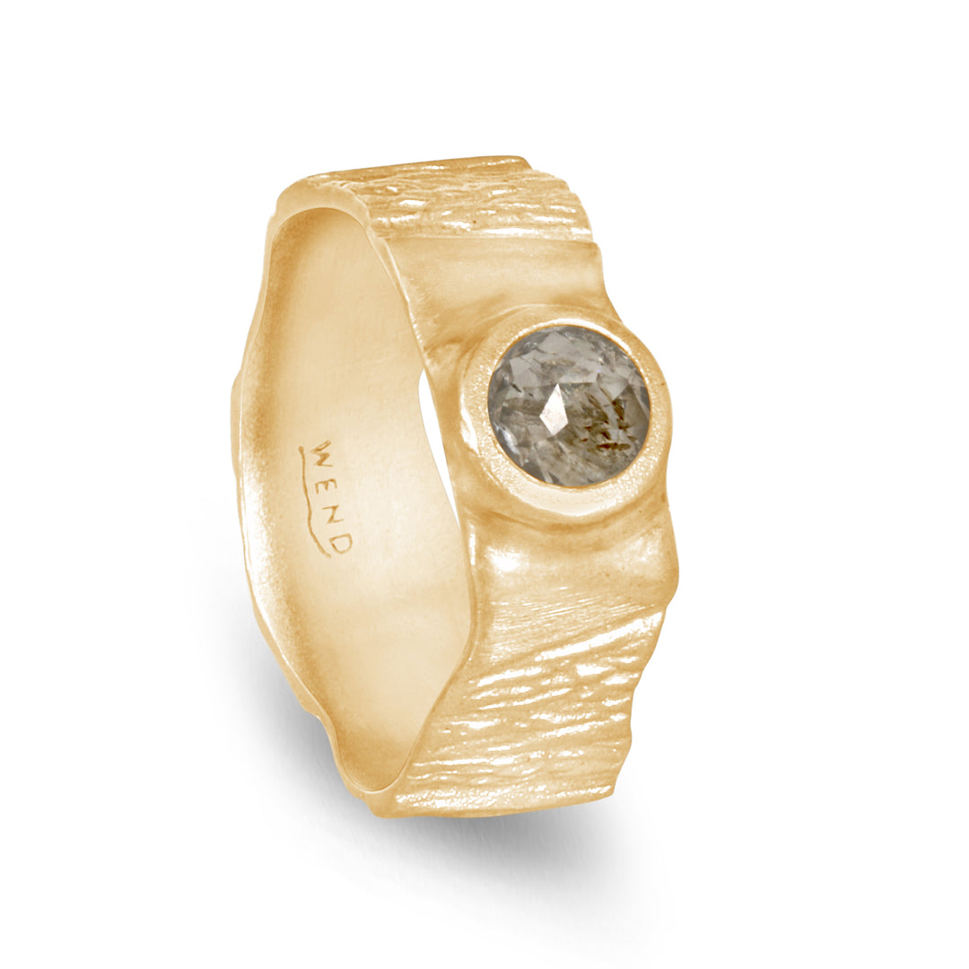Pathways Yellow Gold Wide with Rustic Diamond