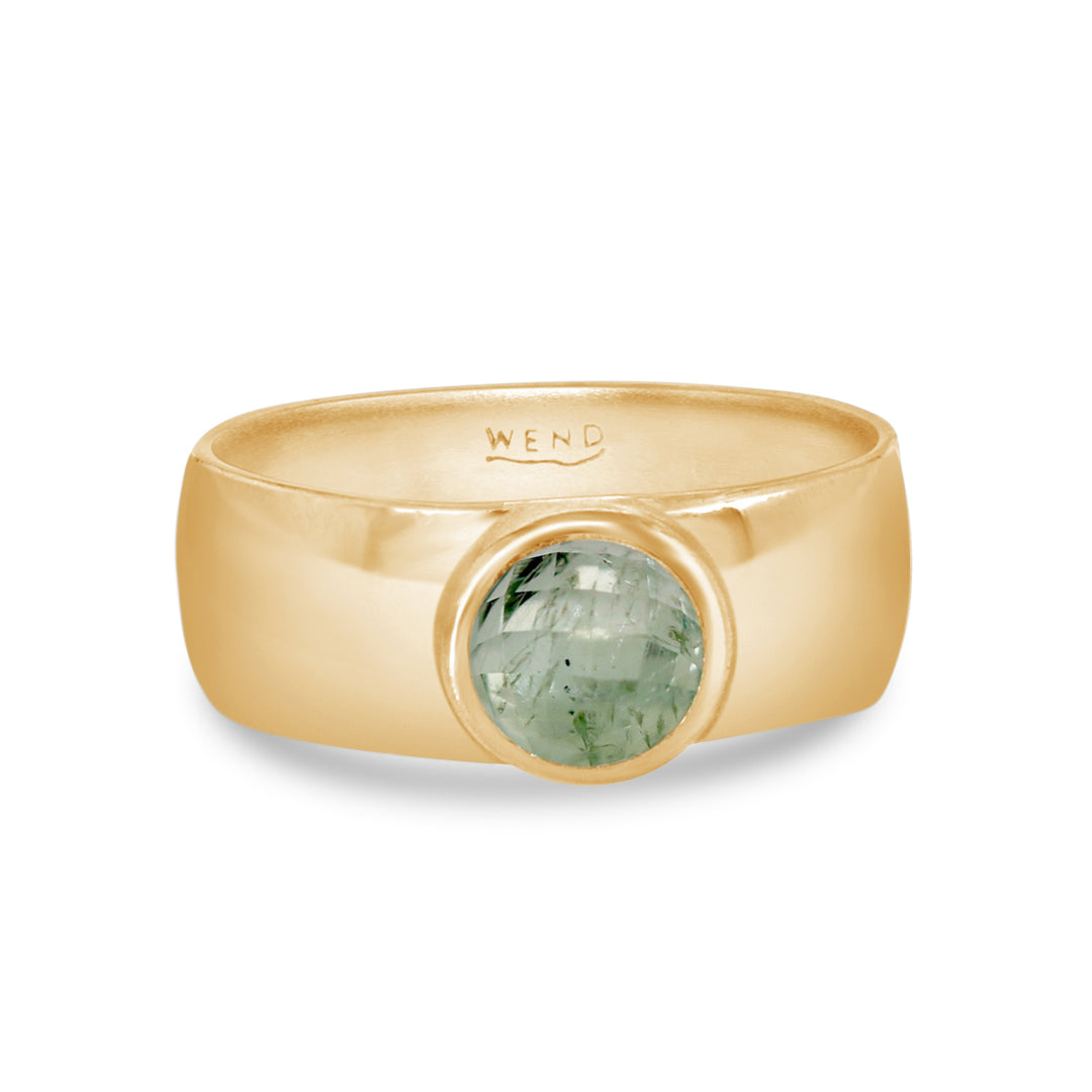 Smooth Yellow Gold Wide with Montana Sapphire