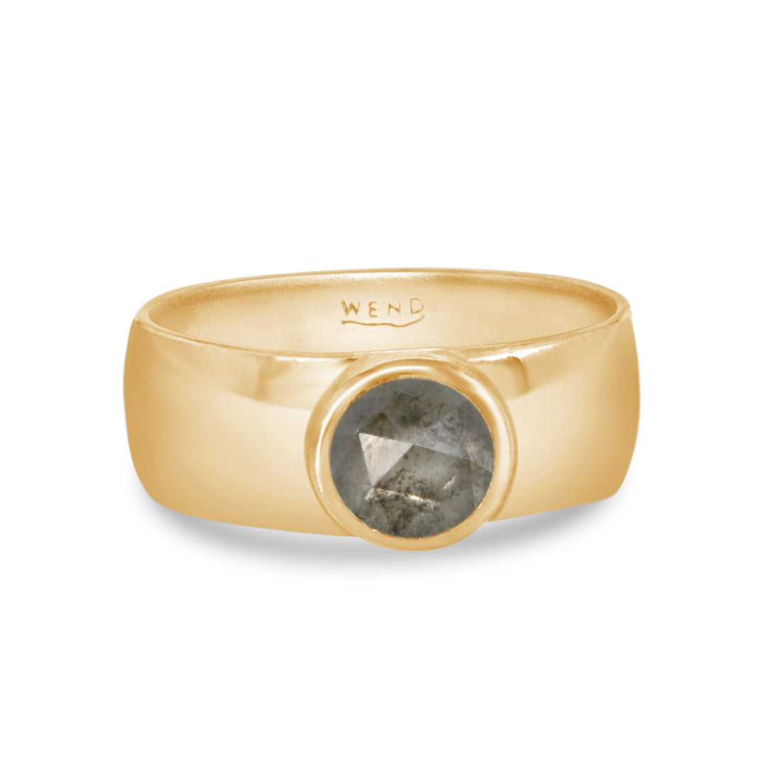 Smooth Yellow Gold Wide with Rustic Diamond