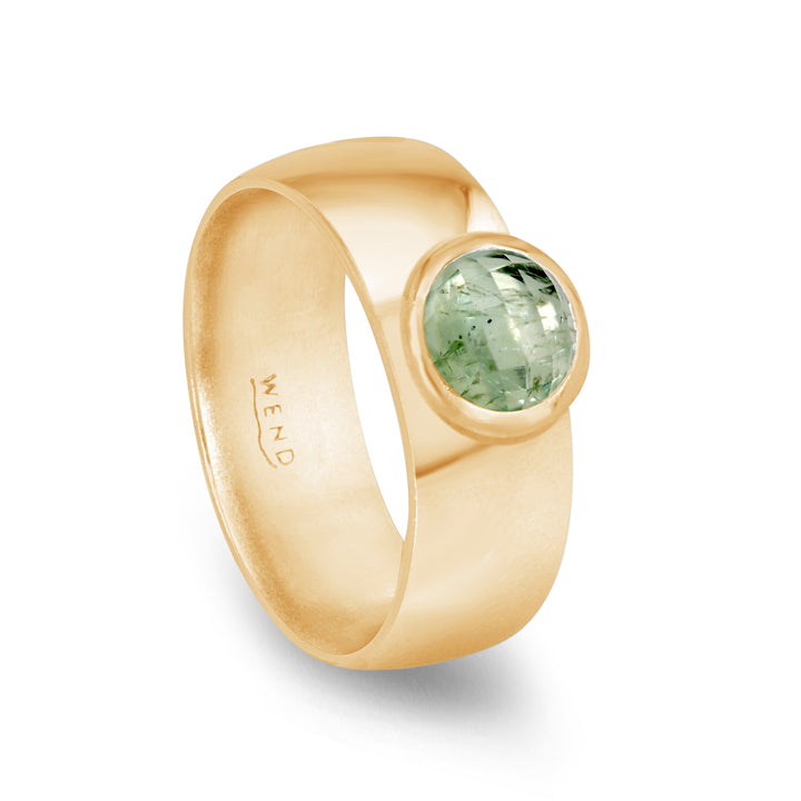 Smooth Yellow Gold Wide with Montana Sapphire