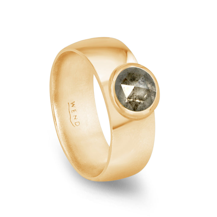 Smooth Yellow Gold Wide with Rustic Diamond