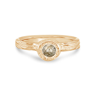 Roots ring bands look like branches or a branches ring with a recycled vintage diamond known as a heritage diamond in certified recycled gold by WEND Jewelry #gemstone-size_4mm