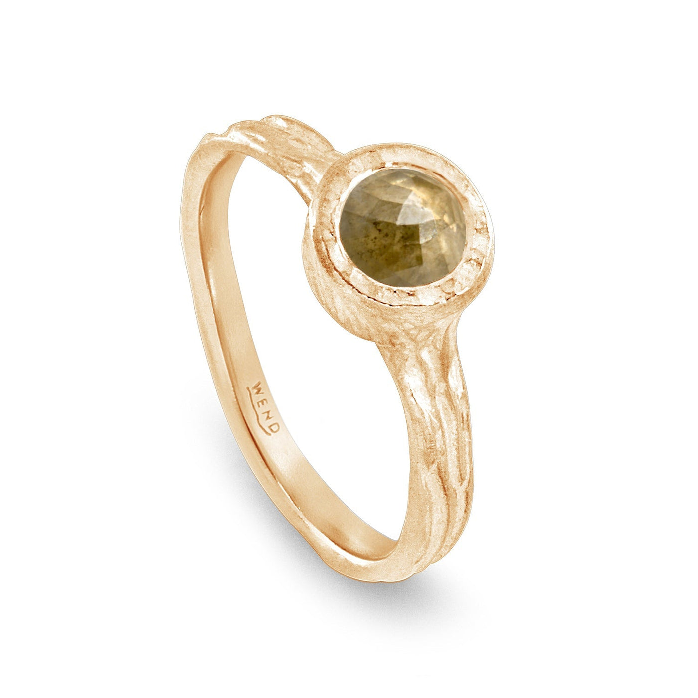 Roots ring bands look like branches or a branches ring with a lab created diamond in certified recycled gold by WEND Jewelry #gemstone-size_5mm