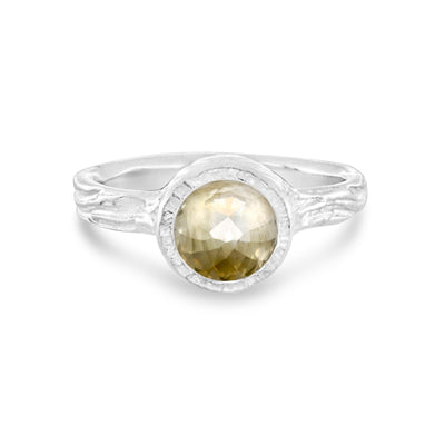 Roots ring bands look like branches or a branches ring with a lab created diamond in certified recycled gold by WEND Jewelry #gemstone-size_6-5mm