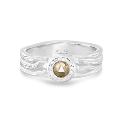 Roots ring bands look like branches or a branches ring with a lab created diamond in certified recycled gold by WEND Jewelry #gemstone-size_4mm