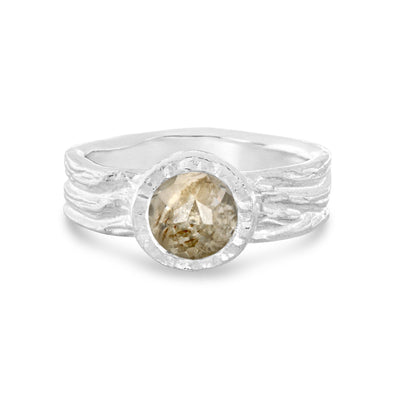 Roots ring bands look like branches or a branches ring with a lab created diamond in certified recycled gold by WEND Jewelry #gemstone-size_6-5mm