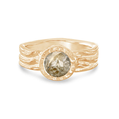 Roots ring bands look like branches or a branches ring with a rustic diamond in certified recycled gold by WEND Jewelry #gemstone-size_6-5mm